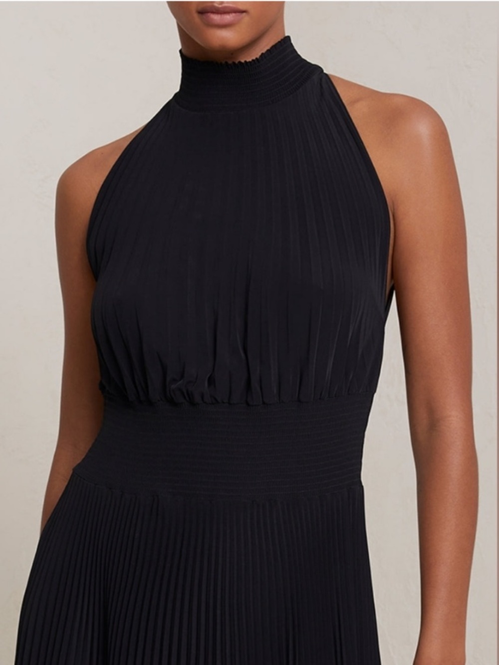 A.L.C. Renzo Black Matte Pleated Halter Midi Dress Size 0 - Picture 4 of 15